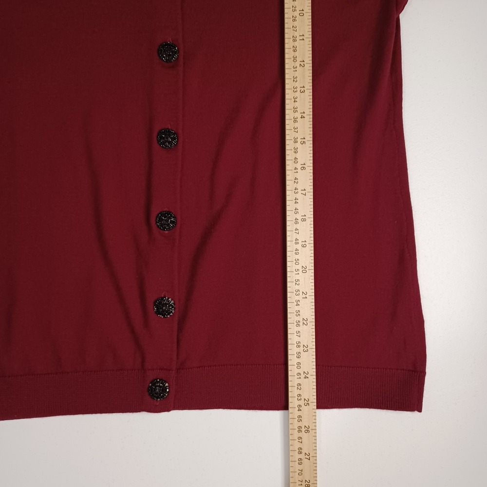 Women's Talbots Red Wine Color Button Up Long Sleeve Cardigan 100% Merino Wool - Picture 5 of 9